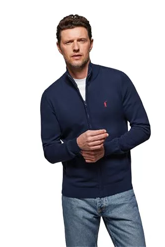 Polo Club Jersey Cardigan de Hombre 100% Algodón - Pullover con Logo Bordado y Cierre de Cremallera