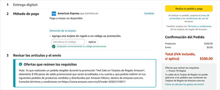 Promoción de tarjetas de regalo en Amazon México por Hot Sale 2022
